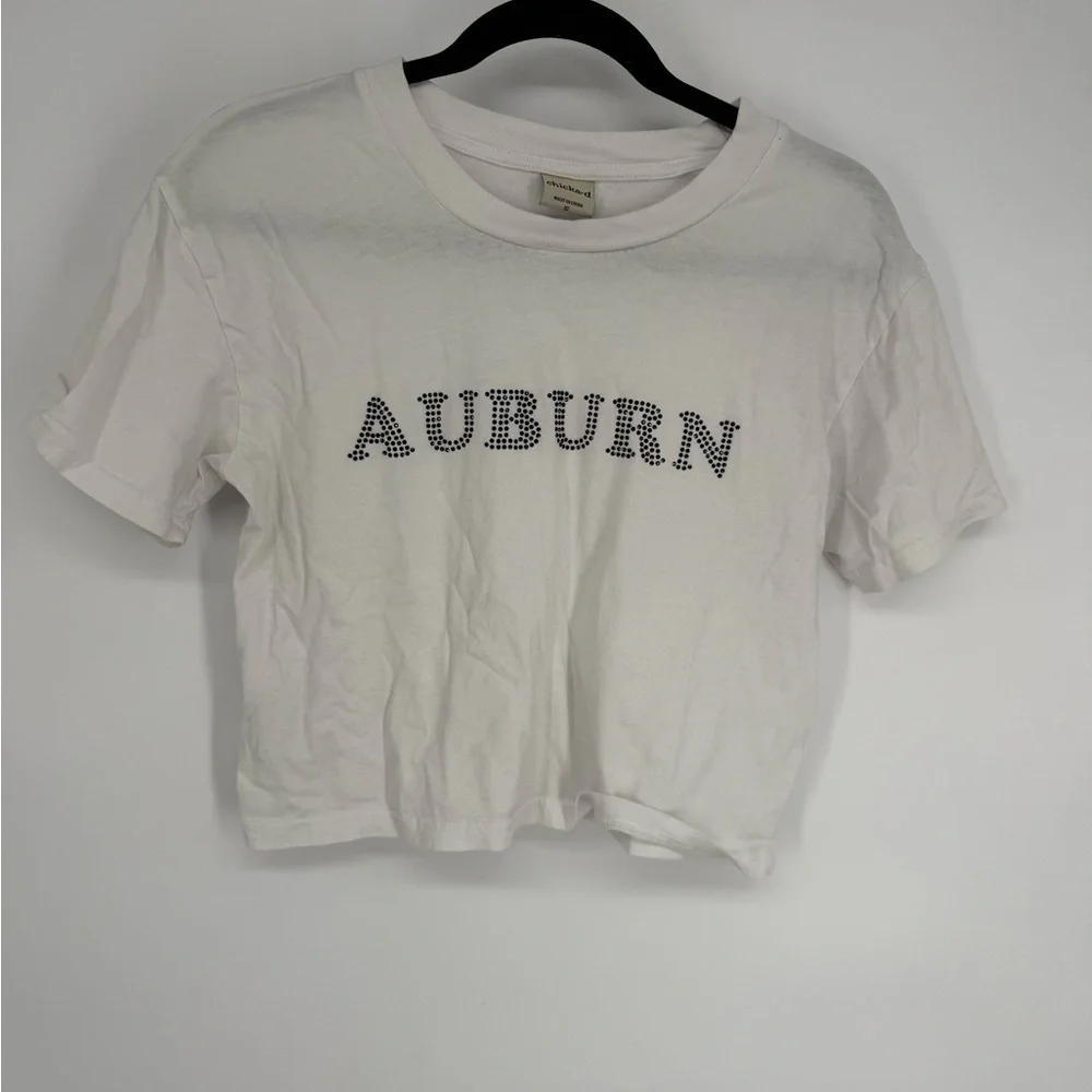 Auburn White Graphic Cropped Tee